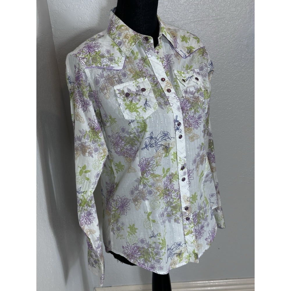 Ariat Western Shirt Women's Small Striped Long Sleeve Lavender Pearl Snaps - Picture 3 of 16